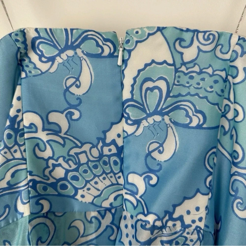 Lily Pulitzer Angelette Dress Size‎ 0 Strapless Blue White Silk Butterfly Floral - Picture 5 of 8